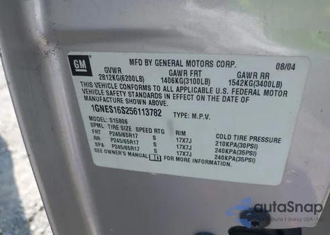 2005 Chevrolet Trailblazer Ext Ls from USA, damaged, VIN 1GNES16S256113782